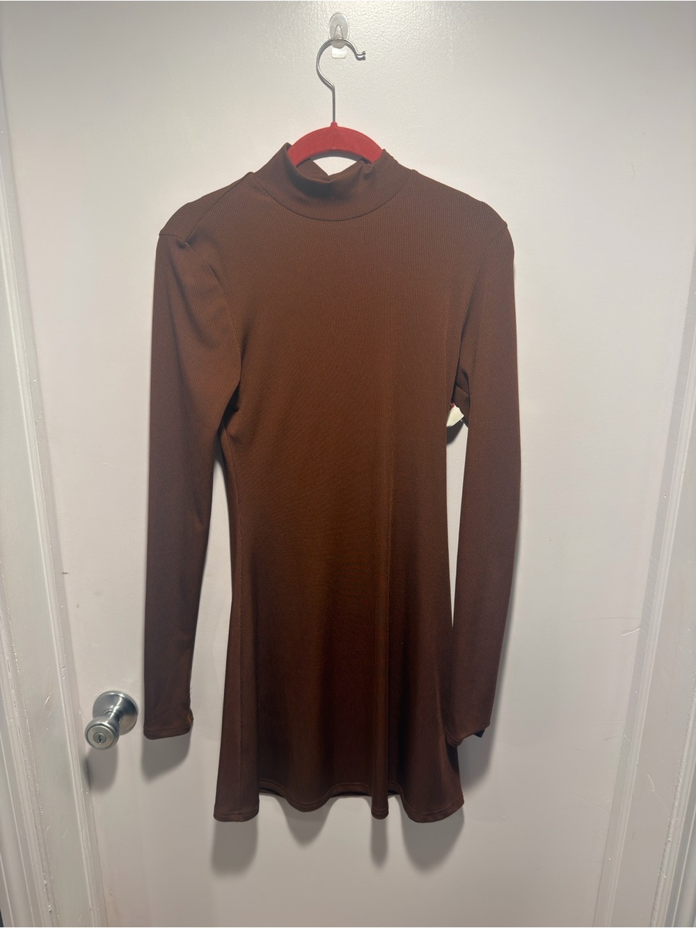 Cider Brown Long-Sleeve turtle Neck Dress